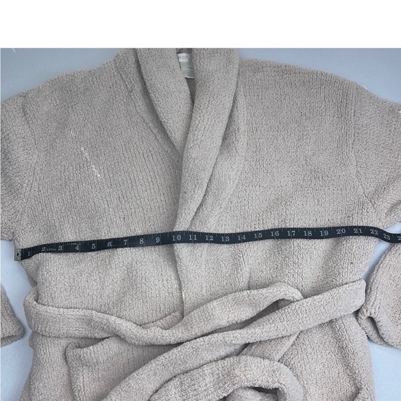 Barefoot Dreams Cozy Chic Robe Creamy Tan Ribbed Tie Waist Shawl Collar Pockets - Picture 5 of 7